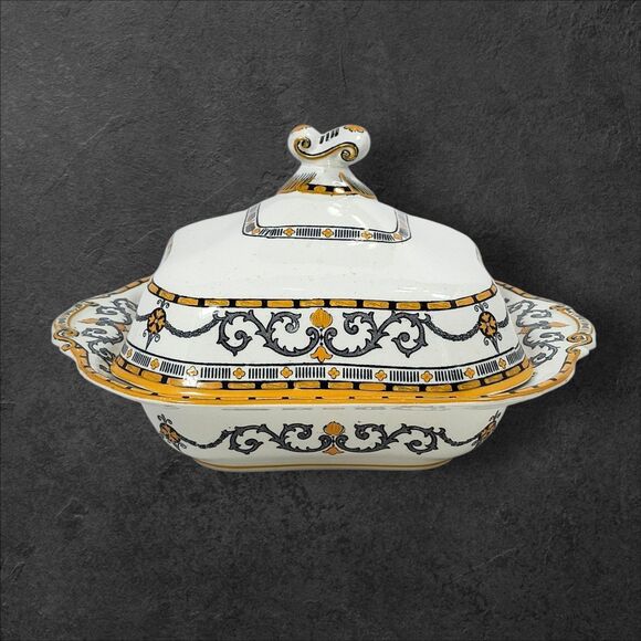 Ridgways “Classic” Gray & Mustard Scroll Covered Casserole Dish England RARE - Picture 3 of 14